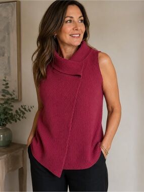 Rivamonti for Saks Fifth Ave wool / cashmere/silk Ribbed lined vest LARGE Italy